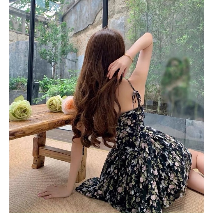 Đầm hai dây hoa nhí xoè cúp ngực hàng quảng châu