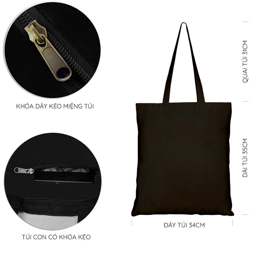 Túi vải tote canvas HTFashion in hình họa tiết Gấu trúc chạy moto HT56