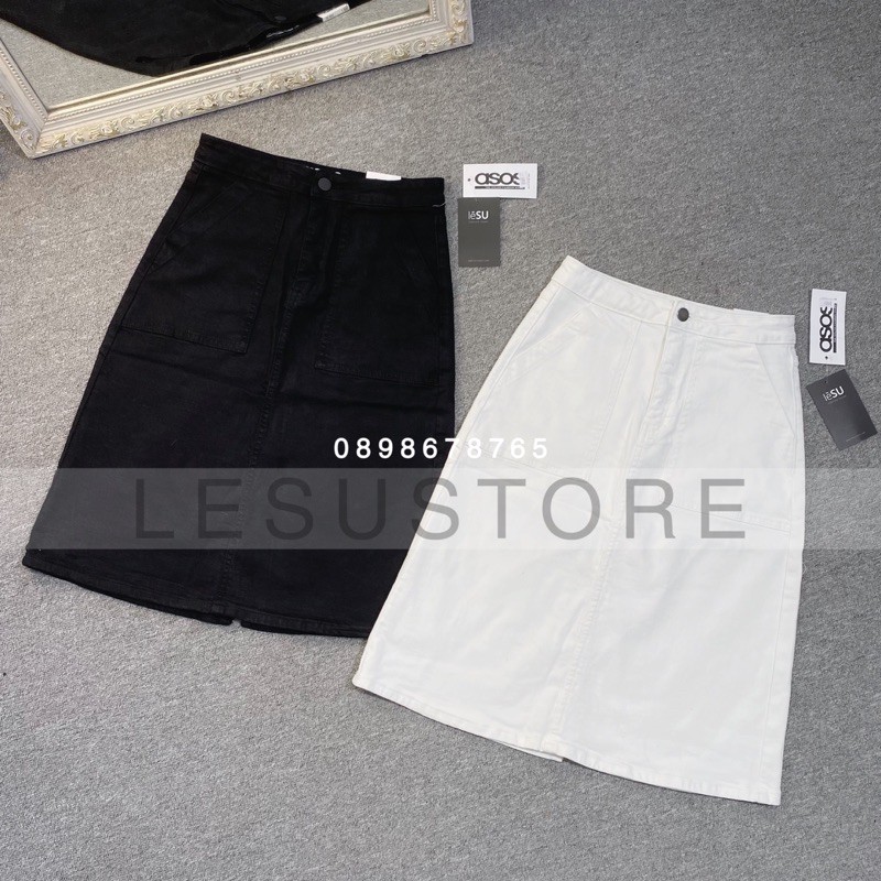 ẢNH TỰ CHỤP Chân váy jeans midi 2 túi xéo | BigBuy360 - bigbuy360.vn