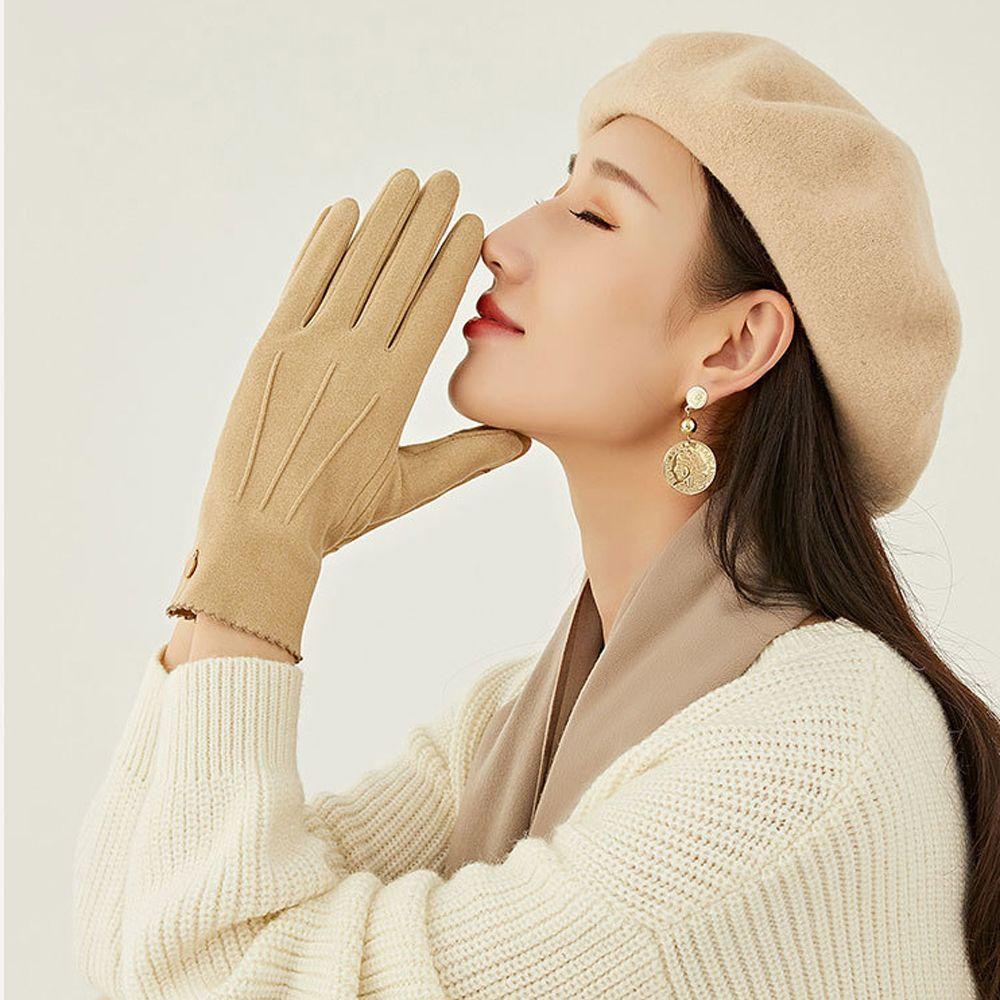 Găng Tay Hở Ngón Chống Gió Màu Trơn Đơn Giản Dành Cho Nữ