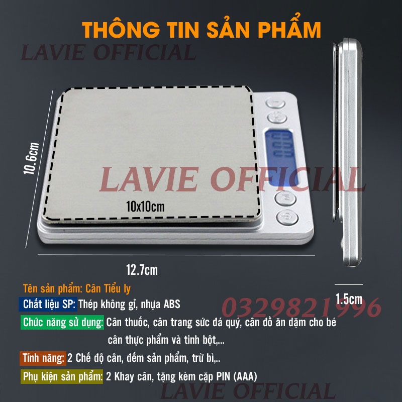 Cân Tiểu Ly Điện Tử Mini Nhà Bếp Dùng Làm Bánh Chính Xác Cao, Cân Tiểu Ly Cao Cấp 0.1g - 3kg, Nhỏ Gọn, Màn Hình LCD