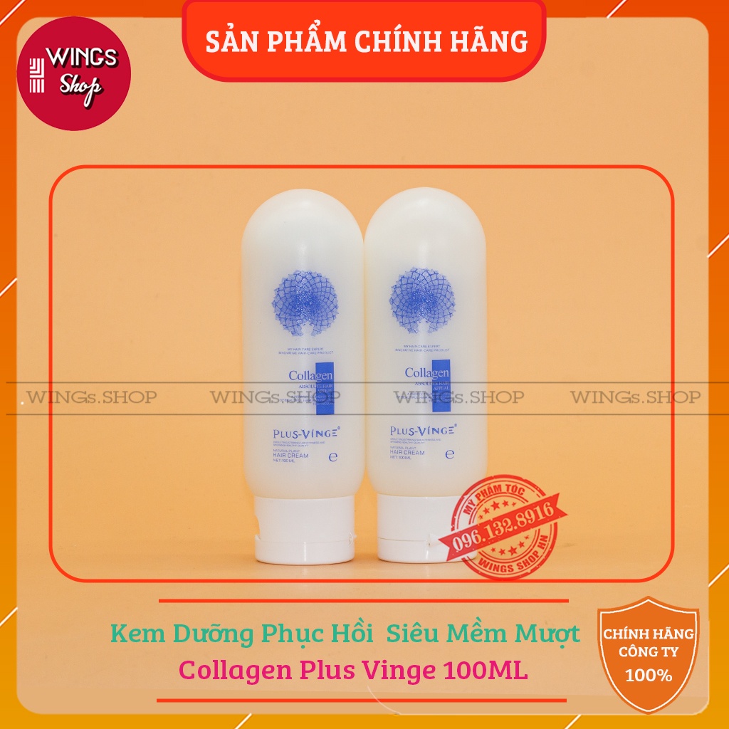 Combo Kem Dưỡng-Ủ Tóc- Hấp Tóc Phục Hồi Siêu Mềm Mượt Collagen Plus Vinge 100ML | Hàng Chính Hãng