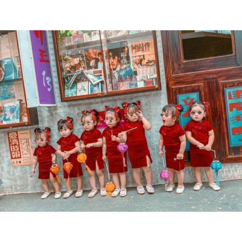 Sườn xám nhung bé gái 7-35kg