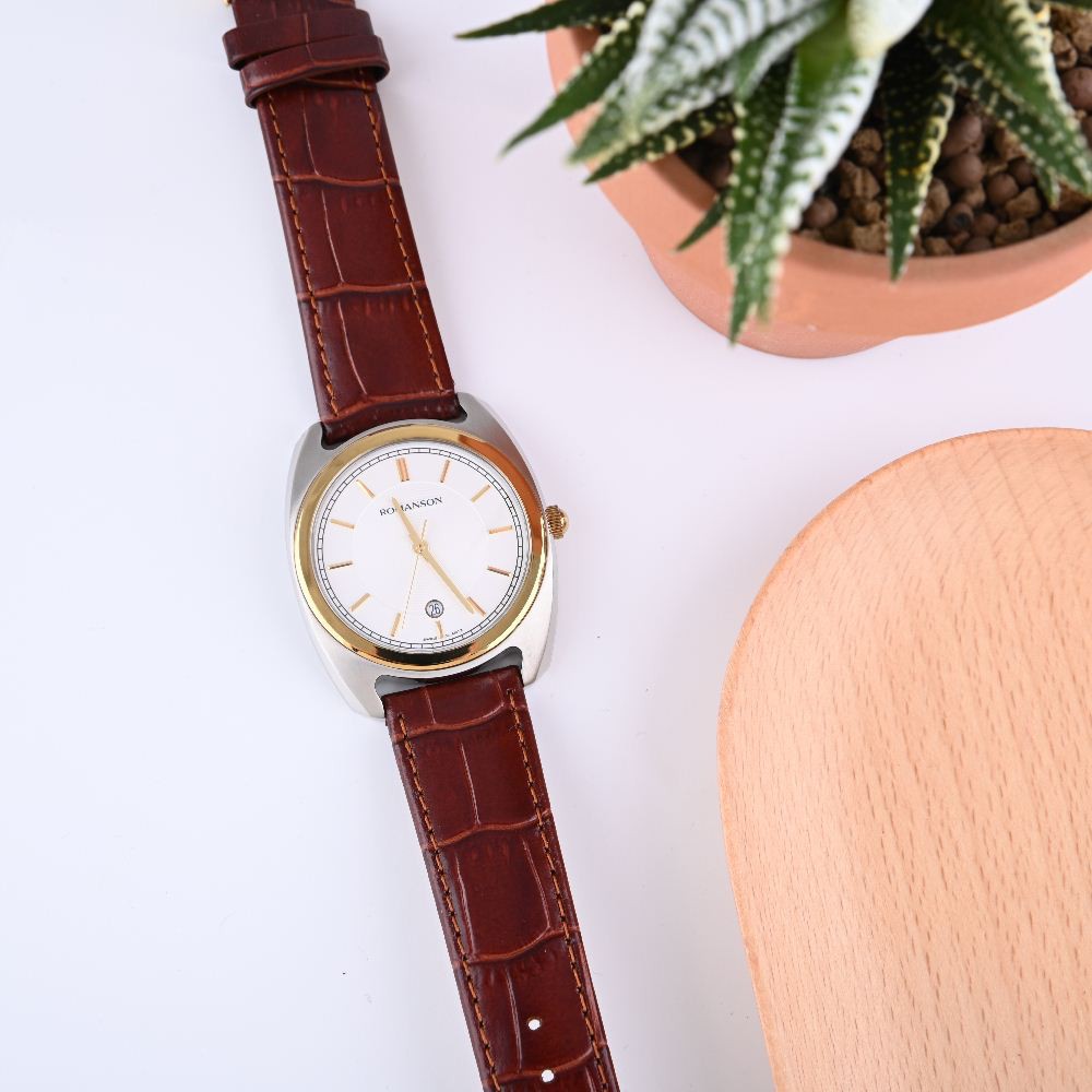 Đồng hồ Romanson Men Watch TL1269MCWH nam mặt kính Sapphire chống xước máy Thụy Sĩ chống xước dây da cao cấp chính hãng