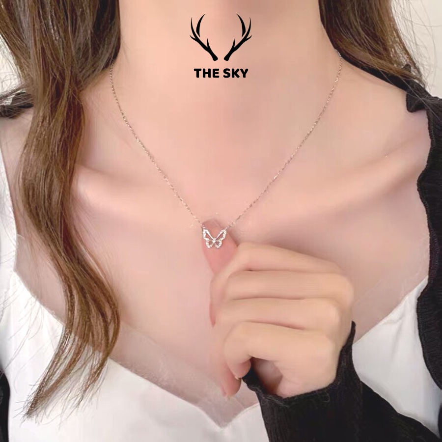 Dây Chuyền Bạc DC1019 Sợi Mảnh Kèm Mặt Hồ Điệp đính đá sang trọng hot Trend
