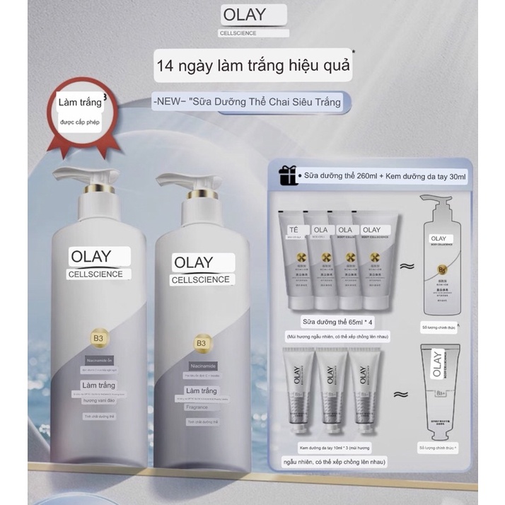 Kem dưỡng body Olay Retinol/whitening/Ràdian mới