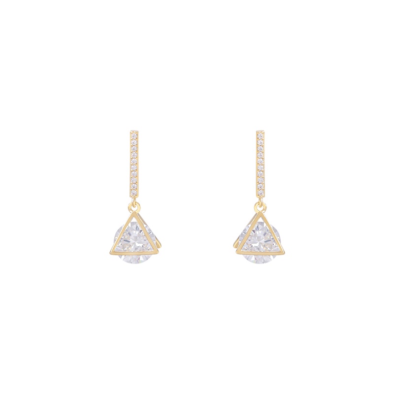 Khuyên tai JIUDUOLAN dạng kẹp/ xỏ mặt tam giác đính đá zircon nhân tạo thời trang mới