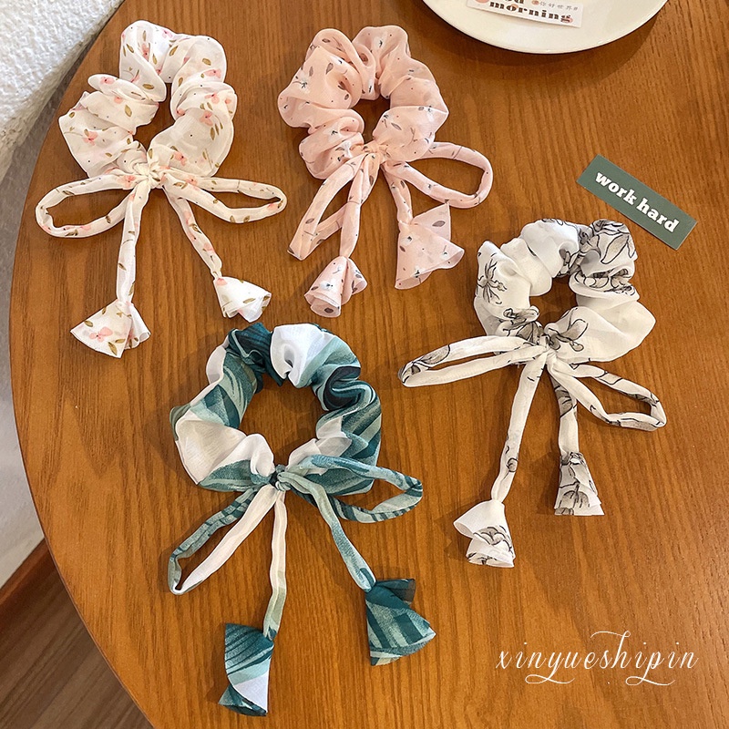 Dây Cột Tóc Bản Lớn Màu Trơn Thiết Kế Hình Nơ Xinh Xắn Cho Nữ