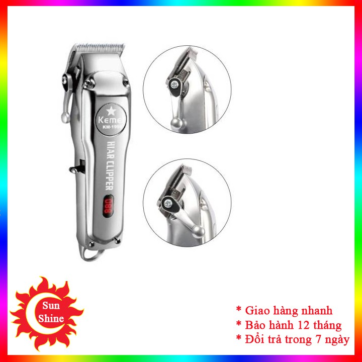 Tông đơ cắt tóc chuyên nghiệp Kemei KM-1998 phiên bản pro Pin 2000mAh, máy siêu nhẹ siêu mạnh siêu êm