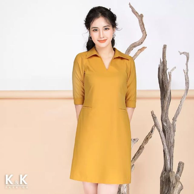 Đầm công sở KK fashion màu vàng mù tạt