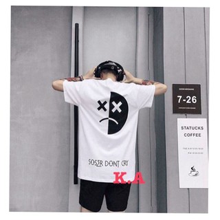 Áo phông nửa màu 2 bên hình mặt X cười