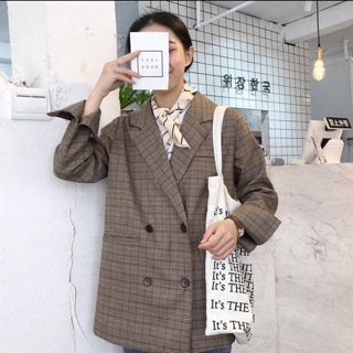 Áo blazer kẻ gỗ