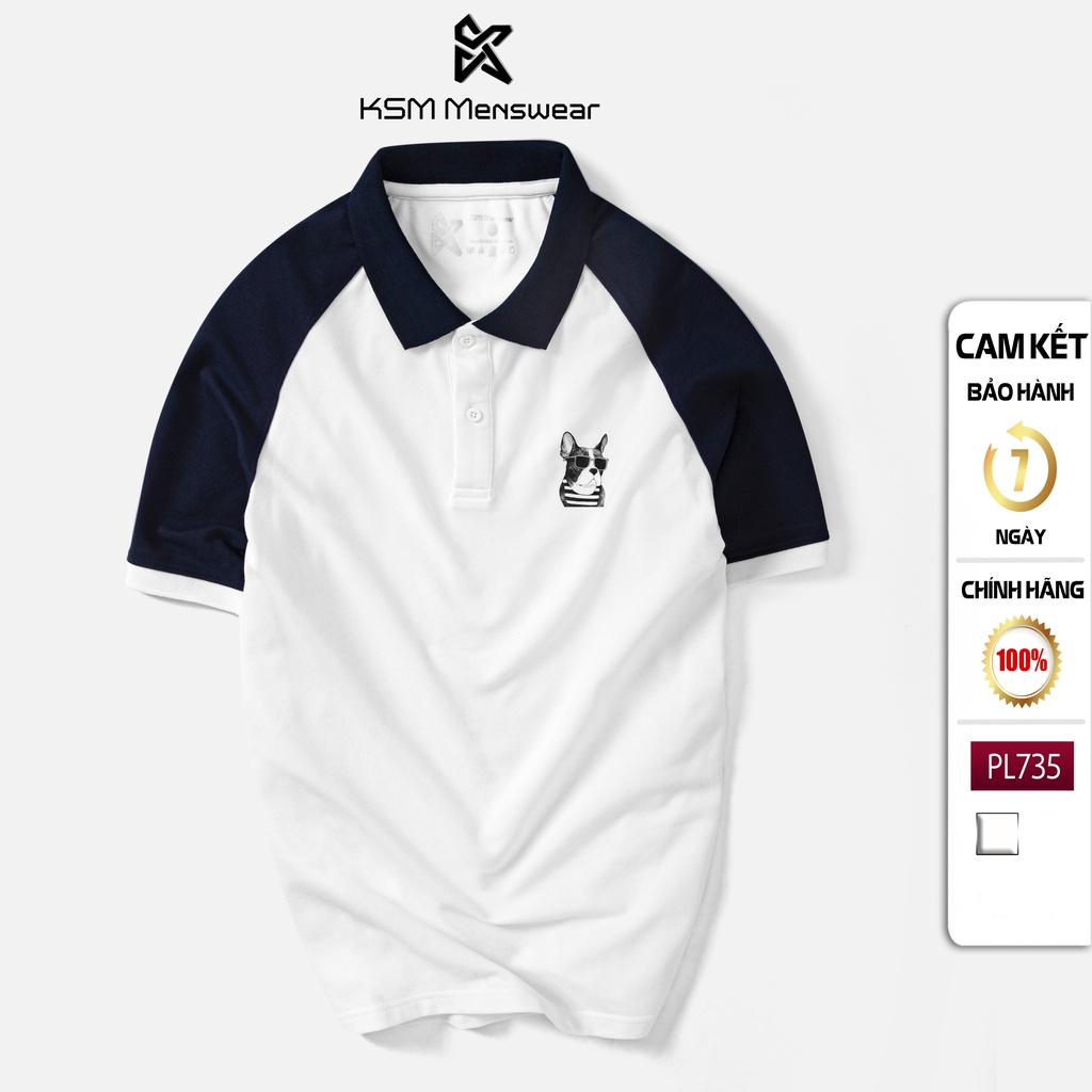 Áo Thun Polo Nam KSM Menswear Tay Draplang có cổ bẻ in hình con chó vải Cotton dày mịn đẹp PL735