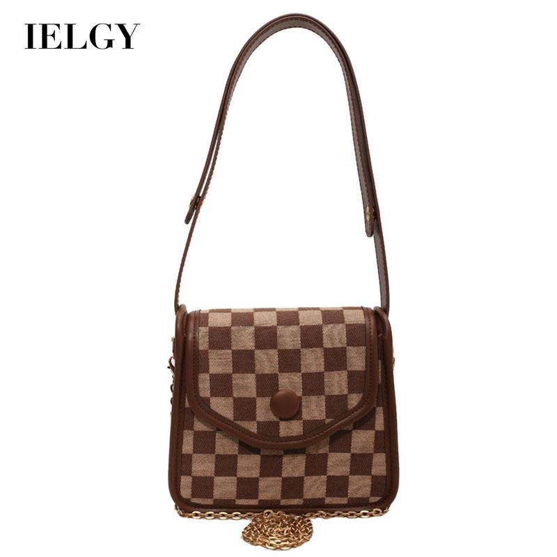 Túi đeo vai IELGY họa tiết kẻ sọc/ nhám phong cách cổ điển thời trang cho nữ