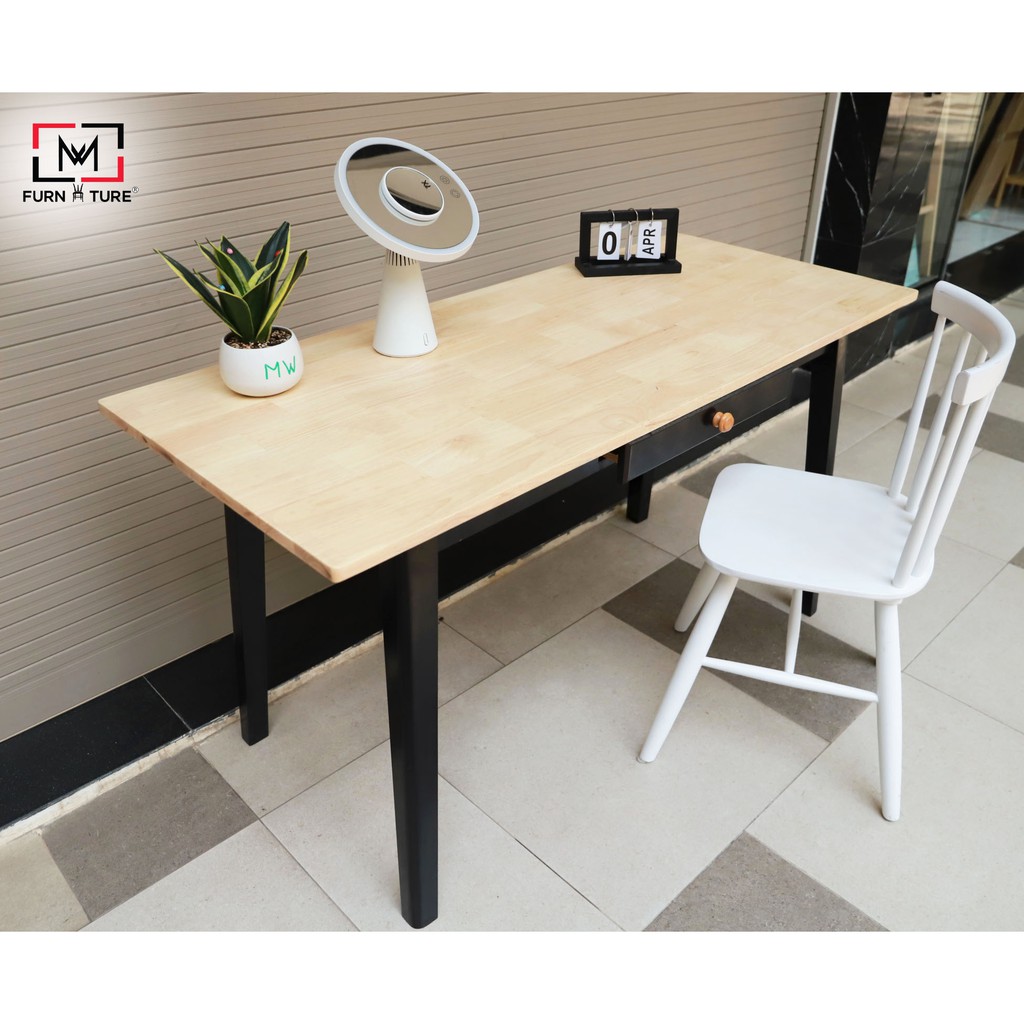 Bàn làm việc cao su hiện đại có hộc màu gỗ phối đen - Tyche Table - MW FURNITURE - Nội thất căn hộ