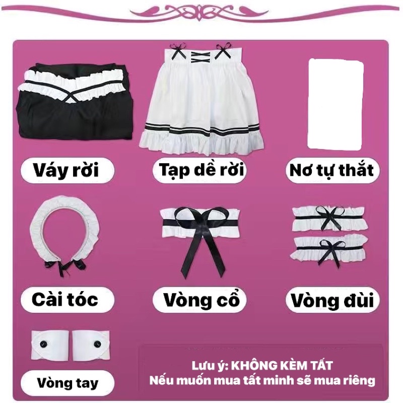 [Có sẵn-Giao ngay] Maid ngắn cosplay, trang phục hầu gái bộ 8 món | BigBuy360 - bigbuy360.vn