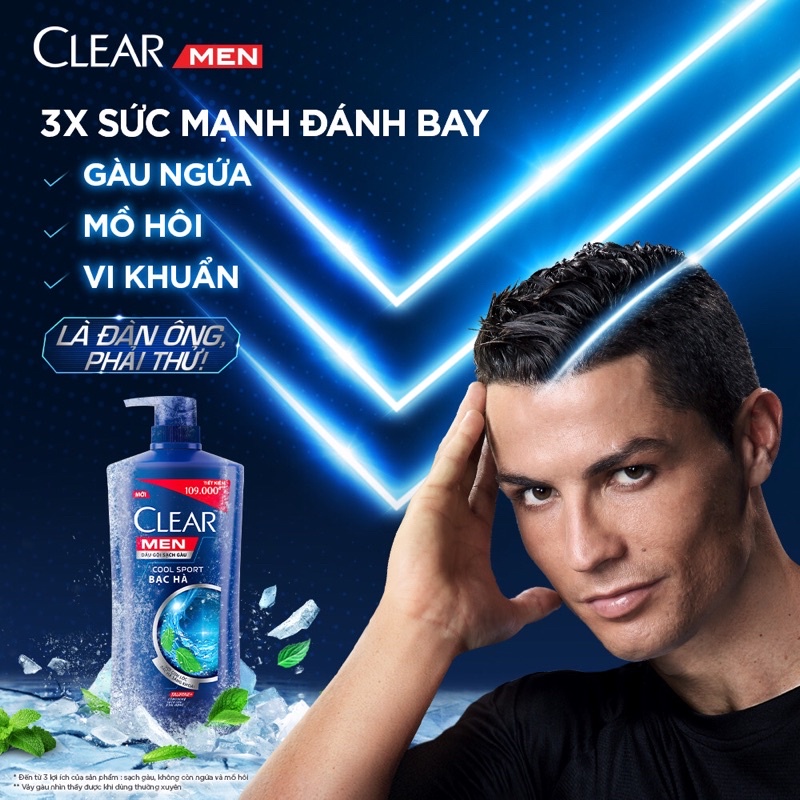 Dầu Gội Clear Men Cool Sport Bạc Hà Sạch Gàu Mát Lạnh 650g