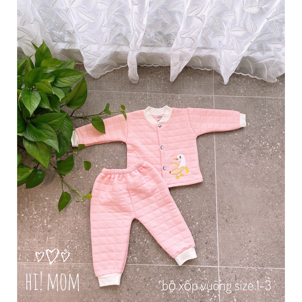 Bộ dài tay sơ sinh cổ tàu nỉ xốp Hi Mom cho bé trai/ bé gái (3-8kg)