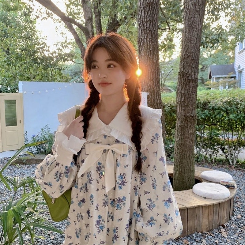 Đầm dài tay cổ búp bê thiết kế mới thời trang mùa thu theo phong cách hàn quốc