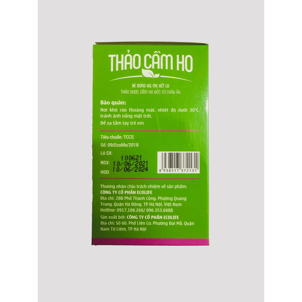 Siro thảo cầm ho Ecolife cho bé, siro thảo cầm ho, siro ho cho trẻ VIGOR toàn tâm