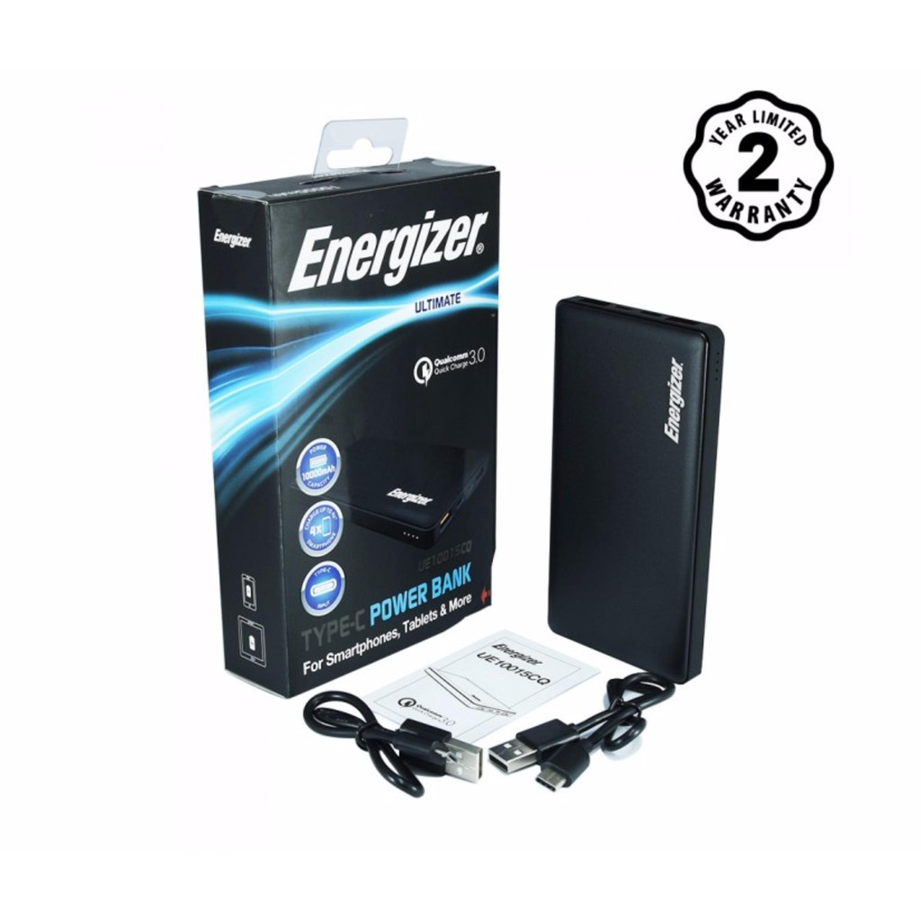 Pin sạc dự phòng Energizer 10000mAh 2 cổng Output Quick Charge 3.0 - UE10015CQ(Đen)