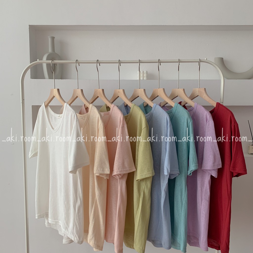 Áo thun giấy trơn, áo phông giấy trơn cổ bầu chất mát form rộng MLL | BigBuy360 - bigbuy360.vn