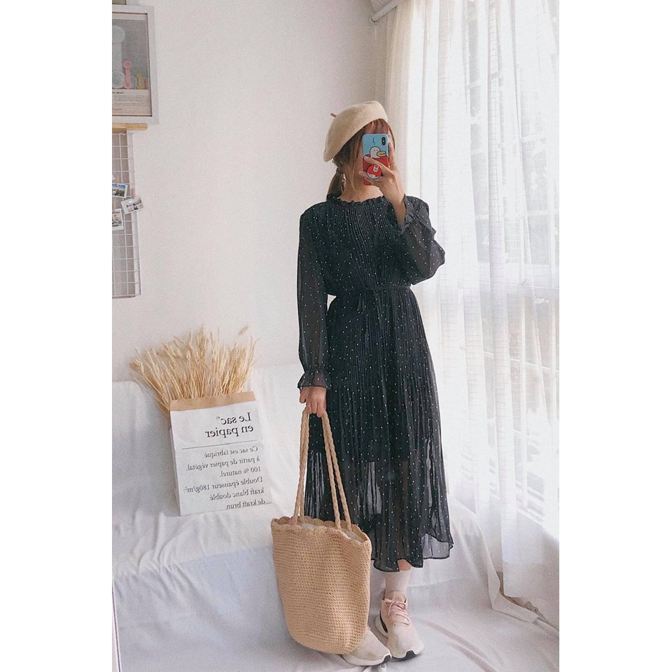 [BÁN SỈ] Váy Nữ/ Đầm Nữ Dáng Suông Có Dây Chiết Eo Dập Ly Chất Voan 2 Lớp Họa Tiết Bi_Xuống Phố Dịu Dàng | BigBuy360 - bigbuy360.vn