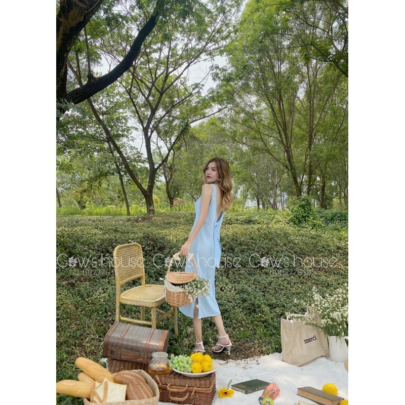 Đầm midi nơ lưng vàng / trắng / đen