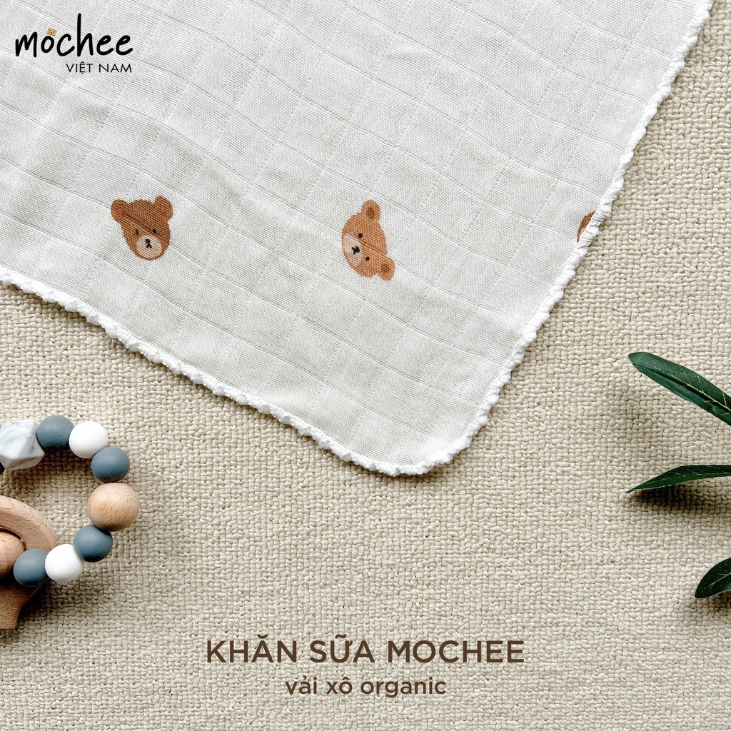 Set 6 Khăn Sữa MOCHEE Hình Gấu Dễ Thương Vải Xô Sợi Tre Organic An Toàn Cho Bé 30x30cm