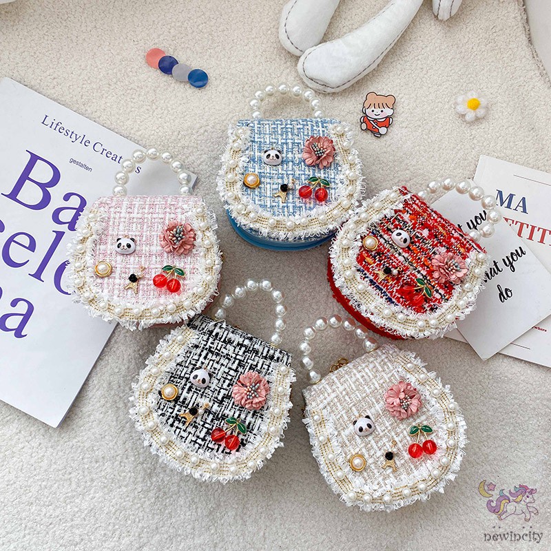 Túi Đeo Chéo Đính Ngọc Trai Phong Cách Hàn Quốc Dễ Thương Cho Bé Gái