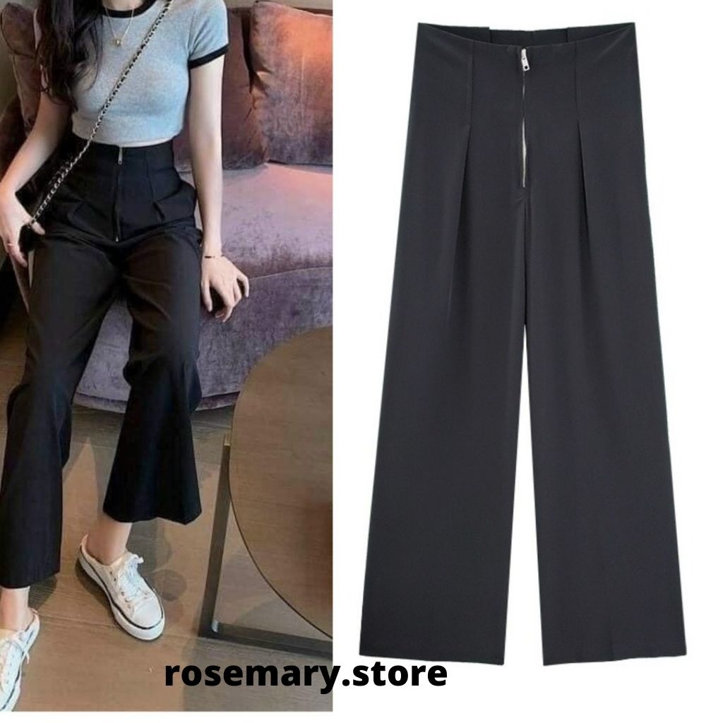 Quần ống suông khóa giữa cạp cao loại 1 kèm hình thật