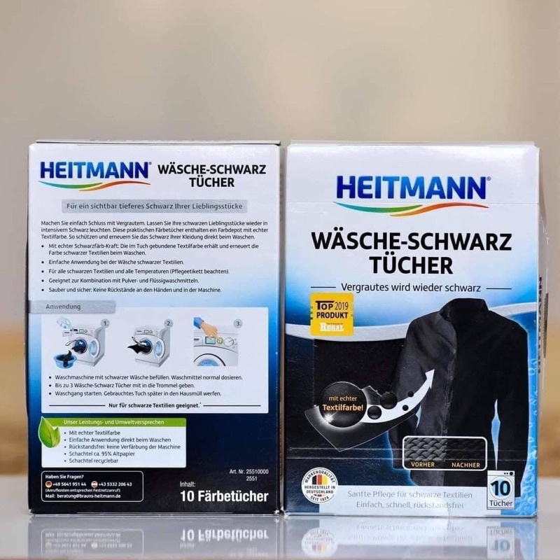 Giấy giặt - nhuộm đen quần áo HEITMANN   [ Hàng Đức ] shop Gấu tạp hoá