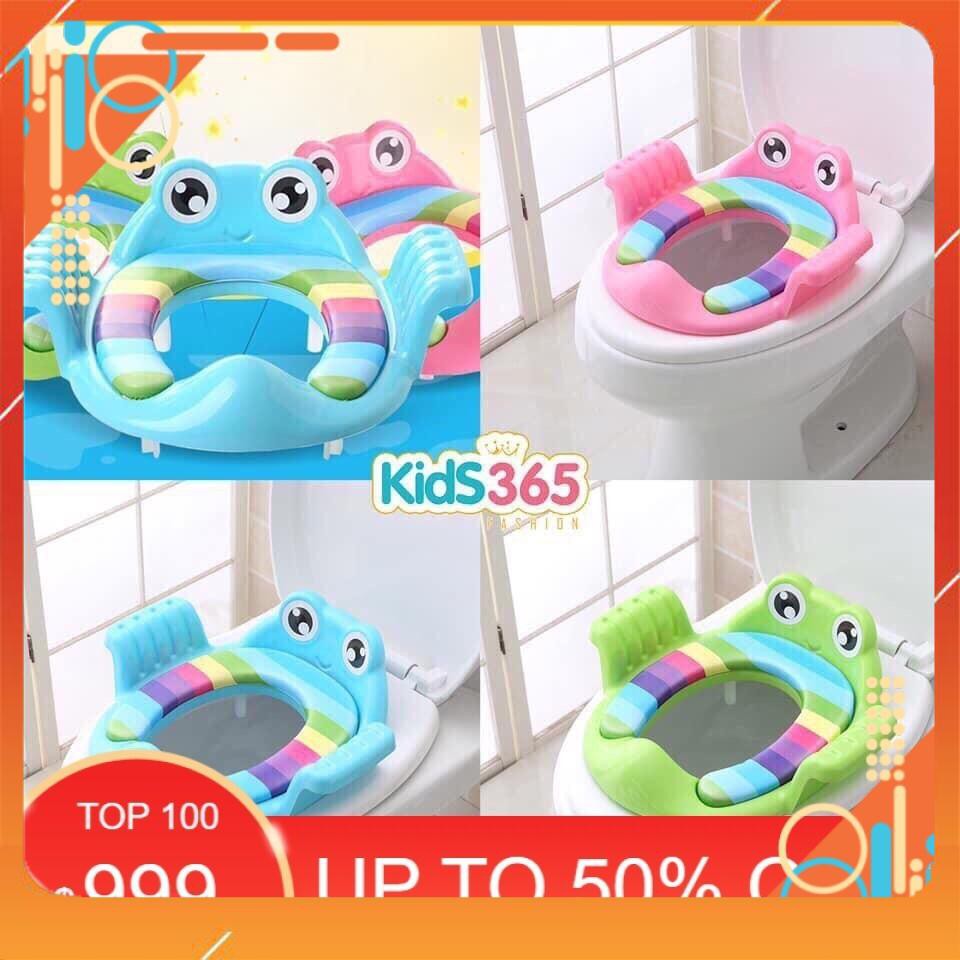 Bệ lót bồn cầu có tay vịn hình chú ếch cho em bé/ Dụng cụ hỗ trợ nhà vệ sinh giá rẻ