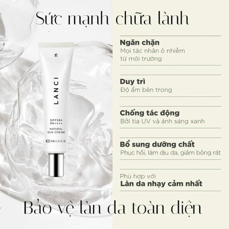 Kem Chống Nắng Lanci Natural Sun Cream SPF50+ PA++++ Hàn Quốc 30ml Cung Cấp Độ Ẩm, Vitamin, Bảo Vệ Da