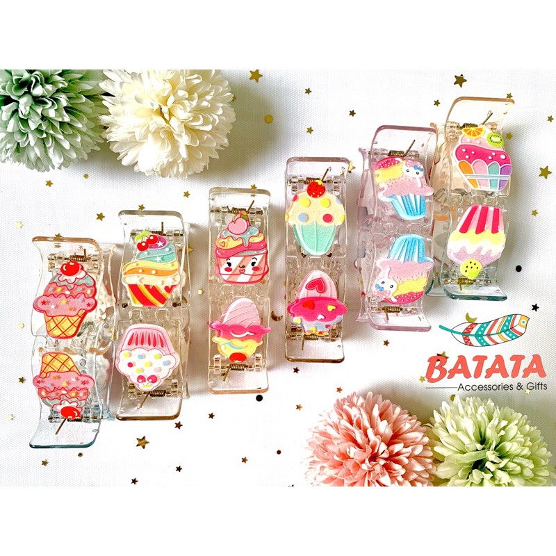 Kẹp Càng Cua Trong Suốt Đính Icon Ice Cream, Que Kem Đáng Yêu, Nhiều Màu Sắc Rực Rỡ Cho Mùa Hè Oi Bức