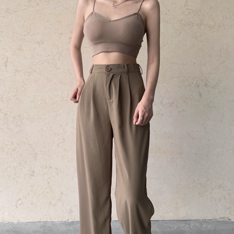 Bộ Áo Ngực + Quần Yếm Lưng Cao Ống Rộng Có Đệm Ngực Không Giảm Đau