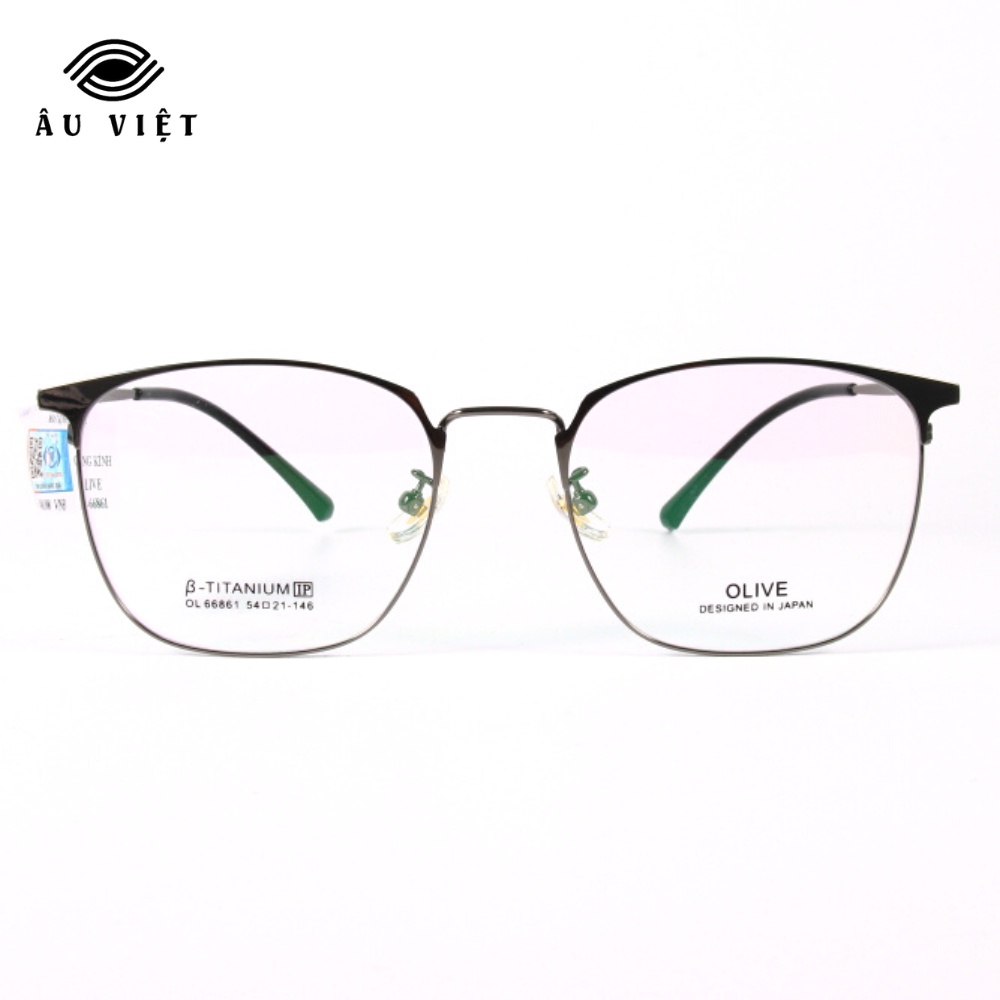 Gọng kính kim loại titanium nam nữ unisex dáng vuông Olive OL-66861 màu đen/bạc Full box