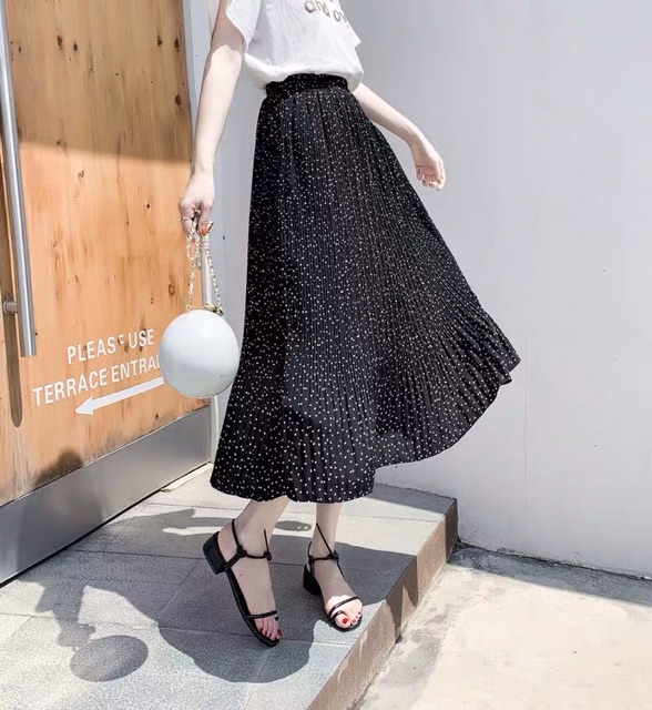 Chân váy dài chất chiffon lưng thun hoạ tiết chấm bi cho nữ ( Kèm Ảnh Thật) | BigBuy360 - bigbuy360.vn