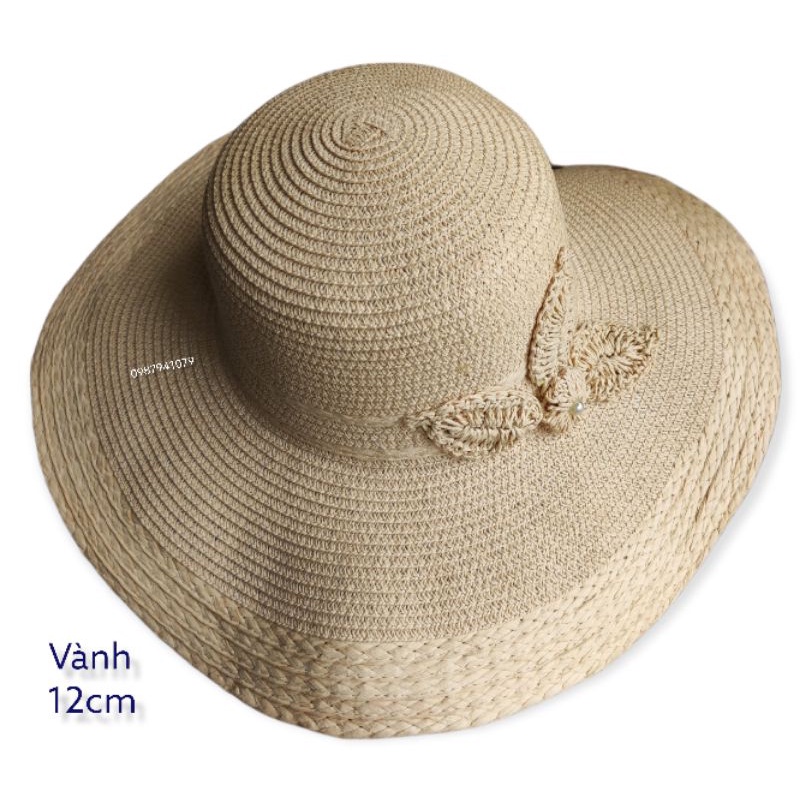 Nón vành rộng, Mũ cói rộng vành cao cấp ( chiều dài vành 12cm)