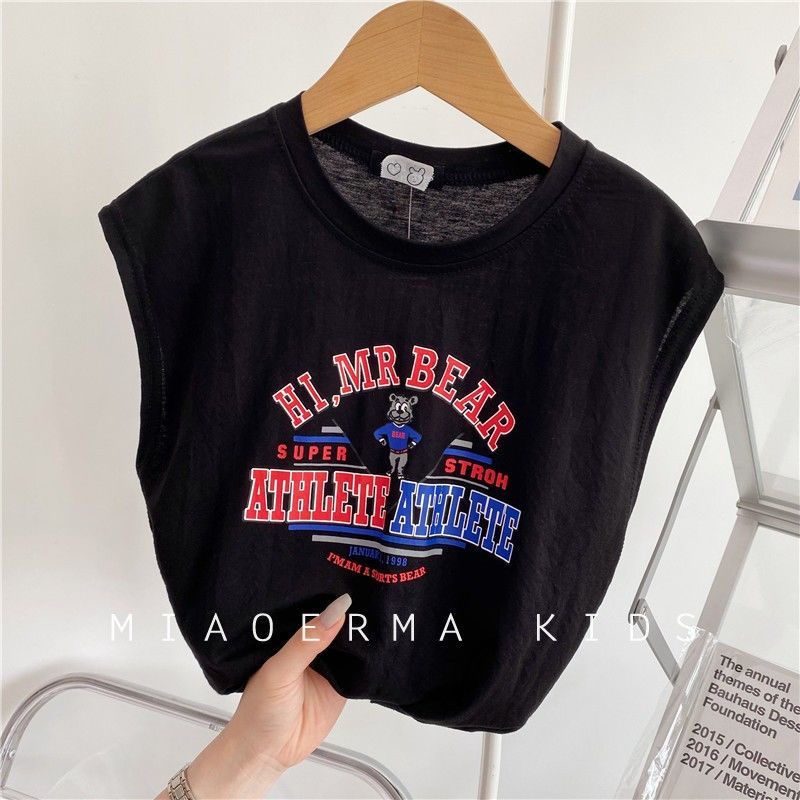 [Babycat] Hàng Có Sẵn Áo Thun Cotton Không Tay Dáng Rộng In Hoạt Hình Phong Cách Nhật Bản Hàn Quốc Cho Trẻ Em