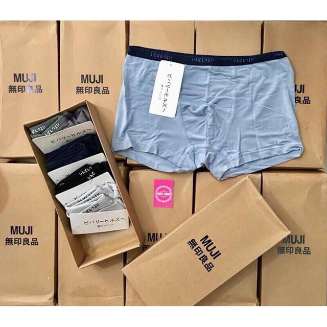 Hộp 5 quần lót nam cotton Muji cao cấp xuất Nhật - Sịp đùi nam hàng xuất dư