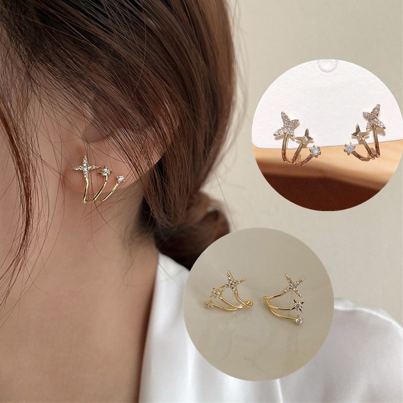 Khuyên tai hình chữ thập/ngôi sao/bướm/chữ thập đơn giản phong cách Hàn Quốc