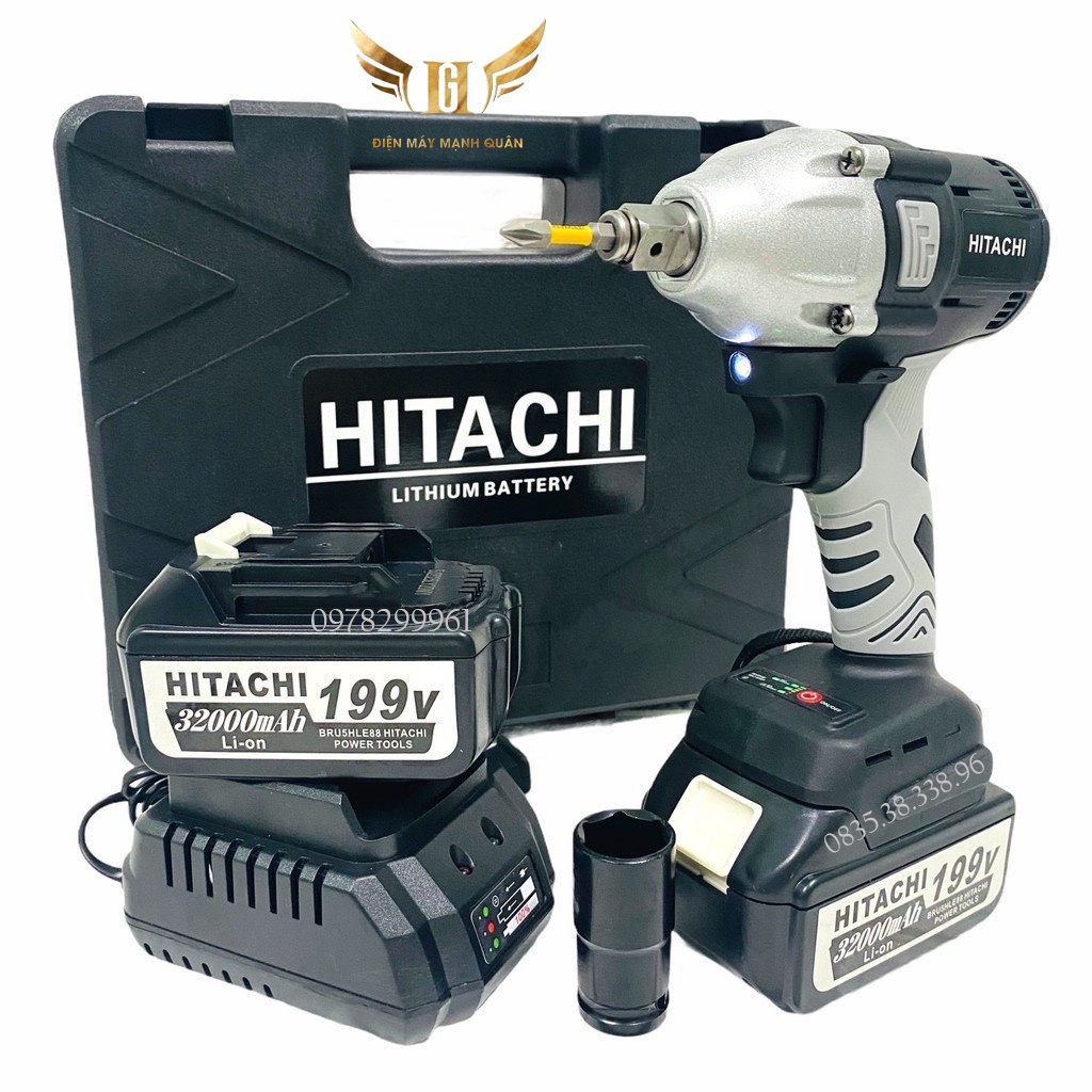 Máy Siết Bulong, Máy Vặn Vít Hitachiii 198Vf KHÔNG CHỔI THAN TẶNG ĐẦU KHẨU 22, ĐẦU CHUYỂN VÍT, MŨI VÍT