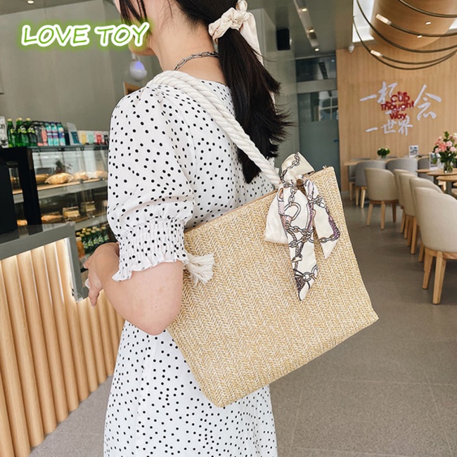 Nkodok Túi Xách Tote Đan Rơm Sức Chứa Lớn Kèm Khăn Choàng Trang Trí Đi Biển Thường Ngày Cho Nữ