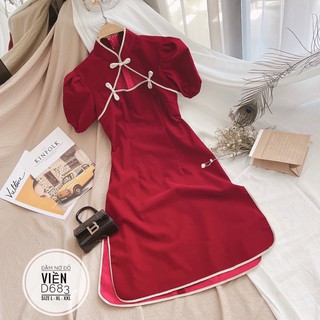 Bigsize Đầm nơ đỏ viền D683