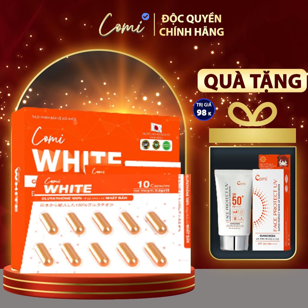 Viên uống trắng da collagen COMI WHITE hỗ trợ hết nám sạm thâm 1 hộp 30 viên