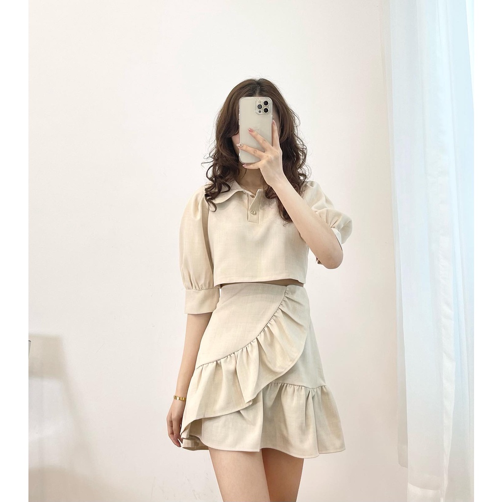 (FREESHIP) Set áo croptop chân váy bèo xinh Miho house