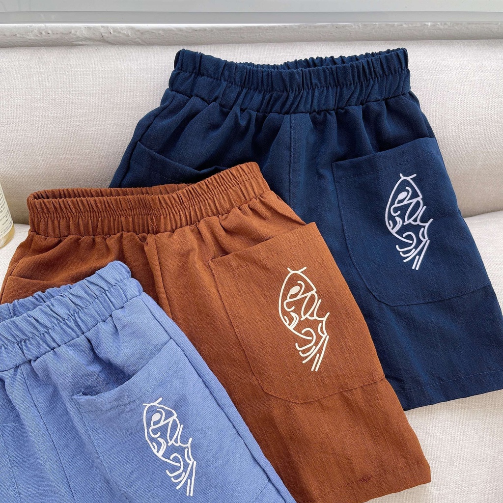 Quần áo bé trai, đồ bộ hè cộc tay cho bé in vòng cổ chất đũi cao cấp - SUMO KIDS