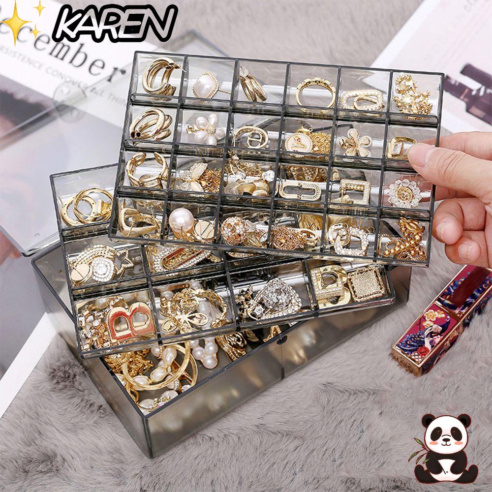 KAREN Acrylic Jewelry Organizer Box Large Capacity Earrings Bracelets Jewelry Storage Box 38 Grid Transparent Dustproof Necklace Rings Clear for Women Girls Jewelry Display Case Holder/Multicolor