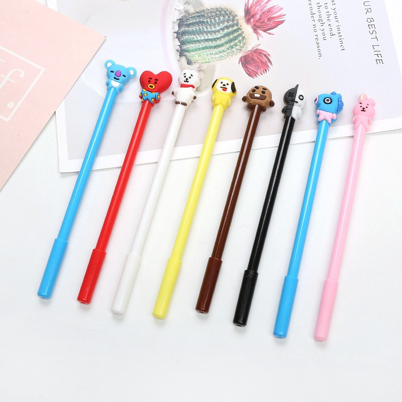 Bút mực hình hoạt hình biểu tượng KPOP BTS BT21 gel pen dễ thương 17cm